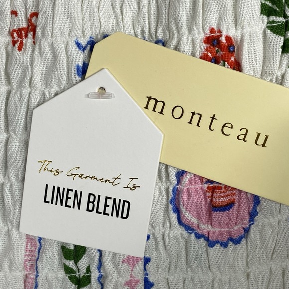 Monteau LA Smocked Crop Top Size XL White Short Sleeve Beach Casual Boho Cottage - Picture 4 of 10